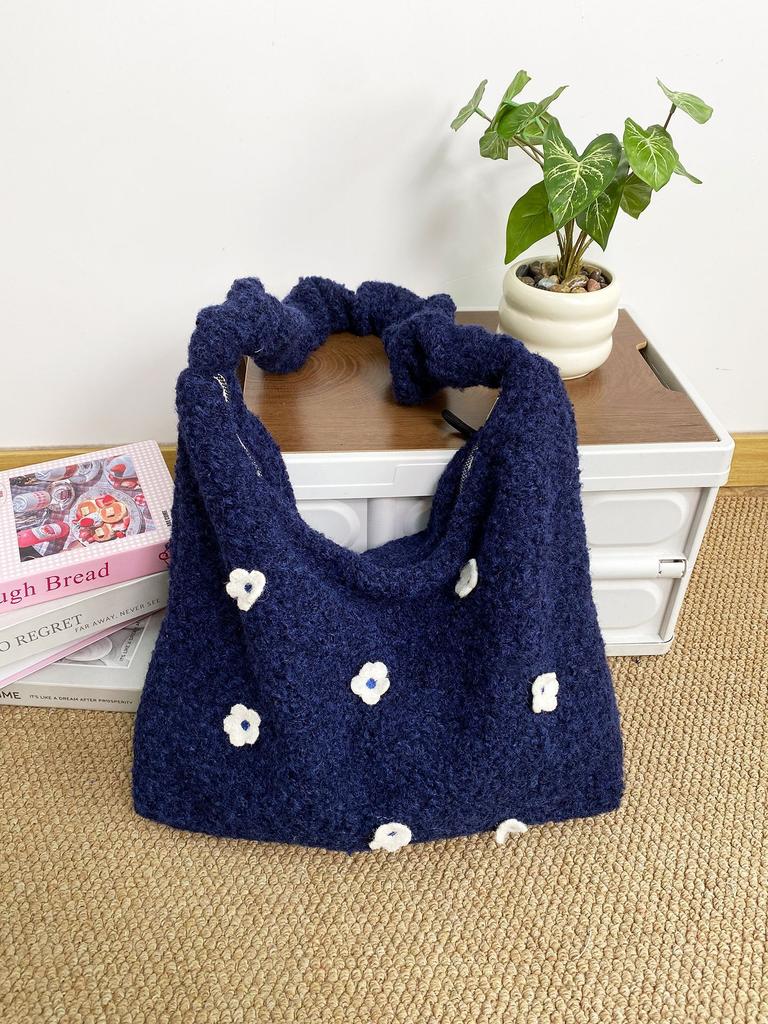 Fashion Three-dimensional Flower Plush Women's Shoulder Bags Drawstring Ladies Crossbody Bag Large Capacity Female Tote Bag