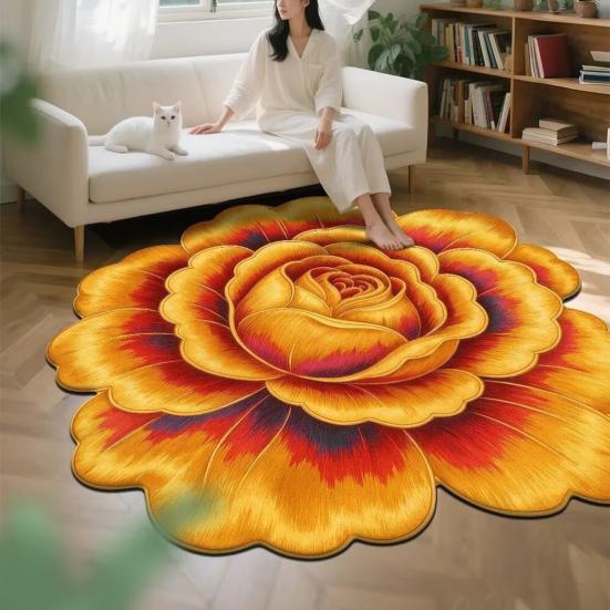 Floral Plush Floor Mat 3D Flower Optical Illusion Rugs Non-Slip Water-Absorbent Bath Mat for Bathroom Bedroom Entrance Vanity Area
