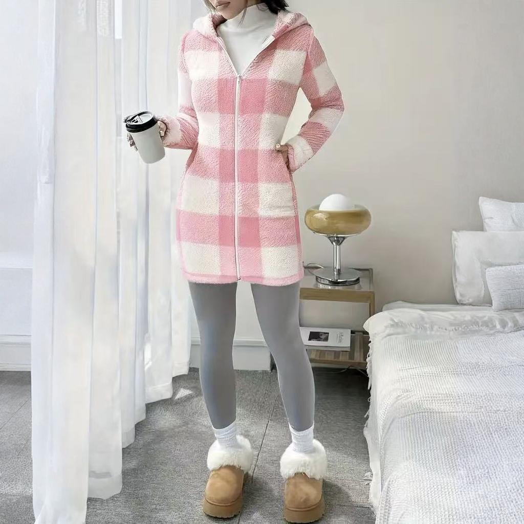 Dame /vinter Lammeull Cardigan Hette Glidelås Fleece Fritidskåpe