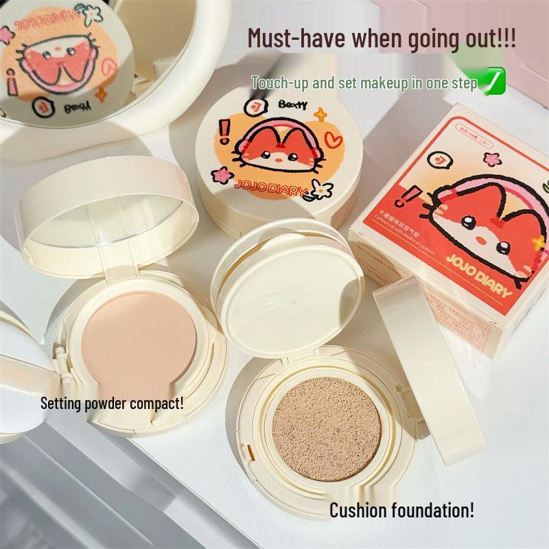 Cartoon Kitten Double Layer Cushion Compact: Oil Control & Long-Lasting Non-Transfer Concealer Foundation.