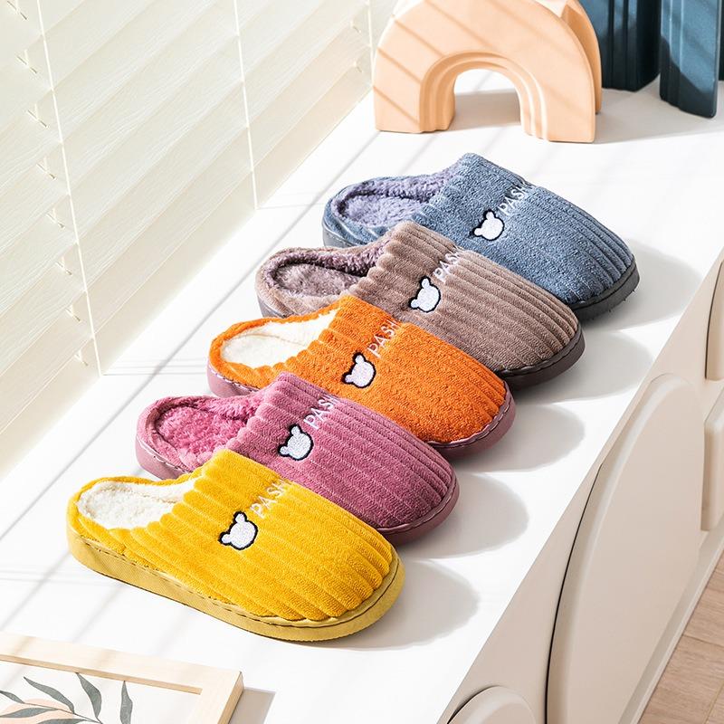 Cotton slippers women's autumn and winter home indoor thick bottom warm non-slip home couple cute plush cotton drag men's winter models