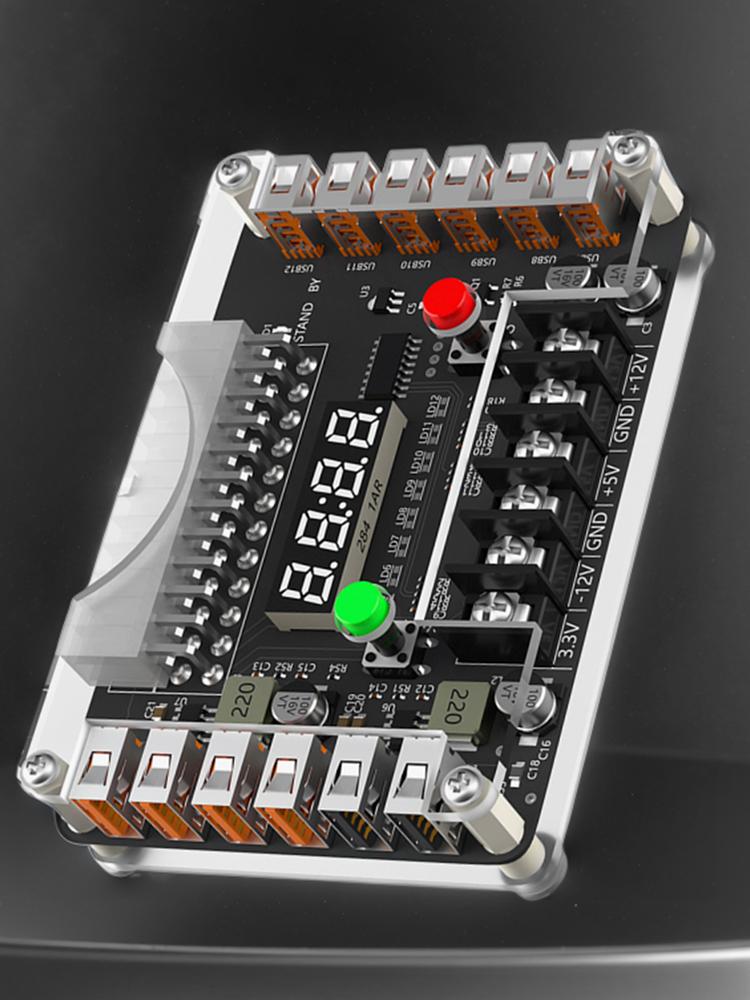 12-Port USB 3A 3.3V 5V 12V -12V Output 24Pin ATX Power Supply Breakout Board with Acrylic Case Kit Power Module for Computer PC