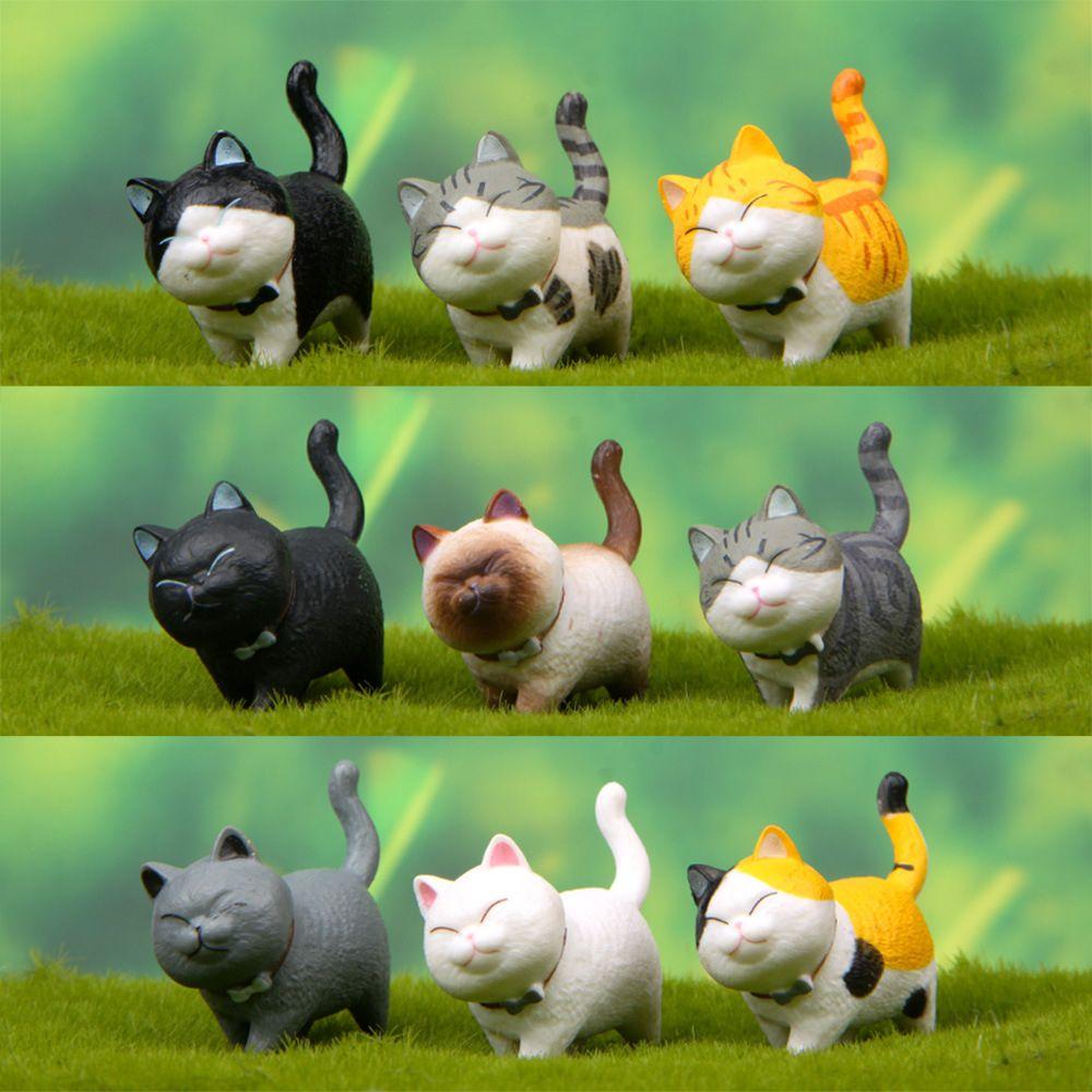 Design Dollhouse Decor With Bowknot Simulation Animal Model Mini Kitten Statue Cartoon Cat Figurine