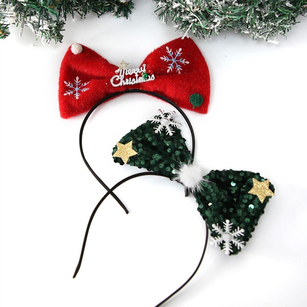 Non-slip Christmas Hairband Shiny Christmas Headband Cute Bowknot Hair Hoop  Girls