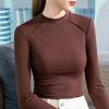 Coffee Stand-up Collar Inner Bottoming Shirt Women's New Autumn and Winter Versatile Long-sleeved Shirt Slim-fitting and Thin Fishbone Top