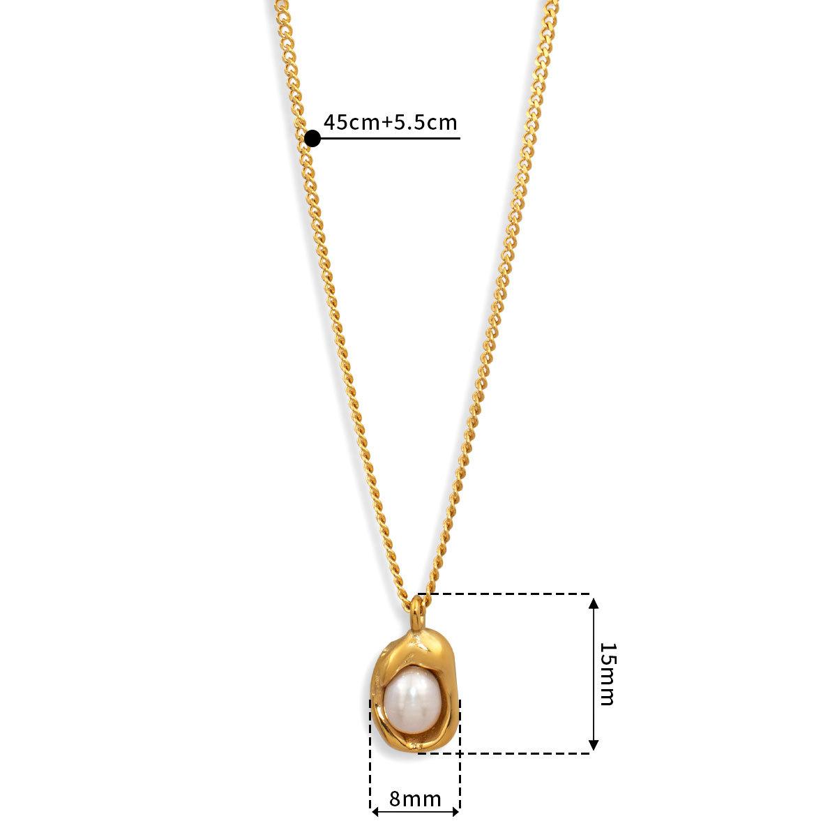 

Titanium Steel Irregular Pearl Bowl Bean Collarbone Chain Female, Double Layer Cold Wind Palm Pearl Collarbone Chain 18K золотой