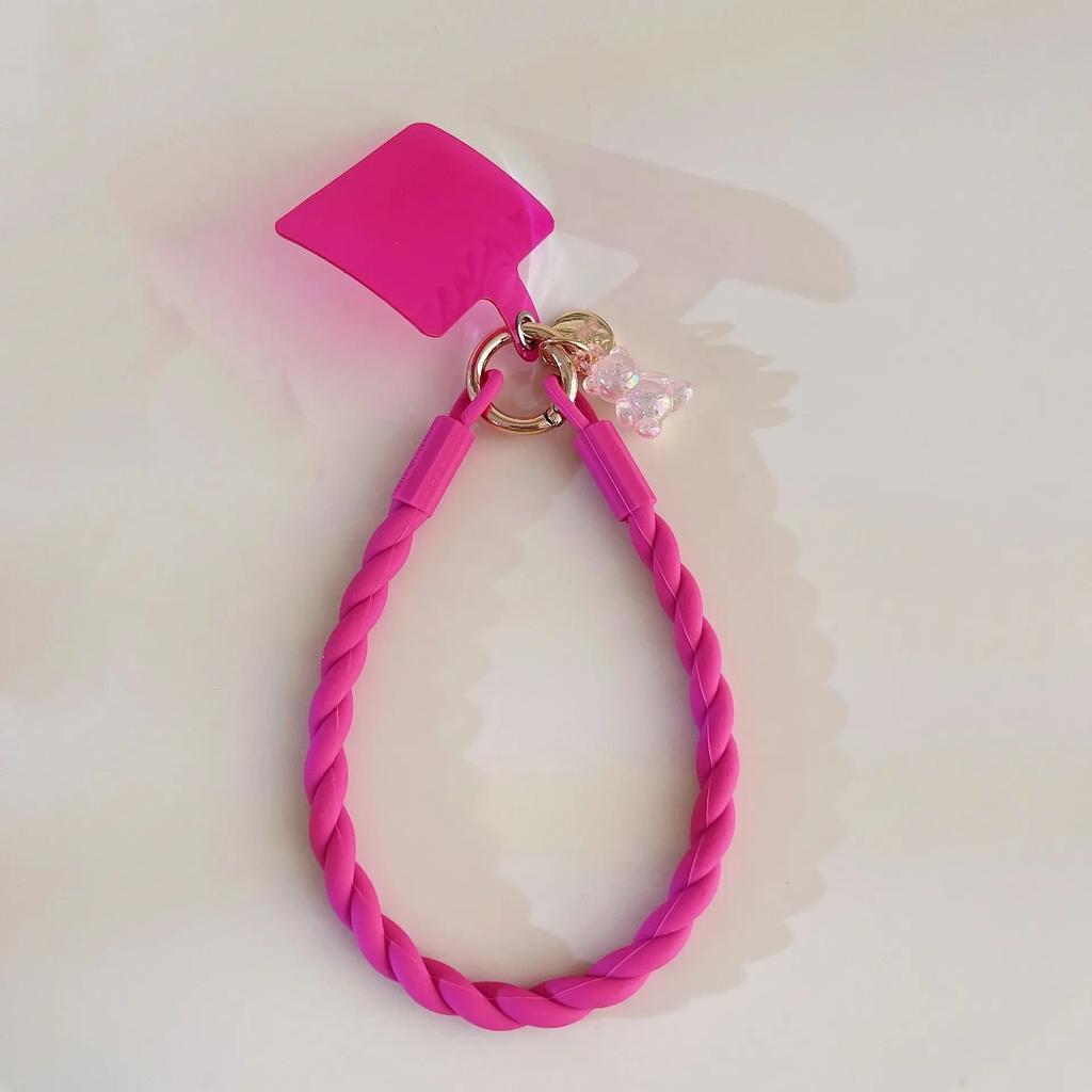 Macaron Color Silicone Lanyard Mobile Phone Rope Lanyard Luminous Bear Split Mobile Phone Chain Wrist Rope Anti-lost