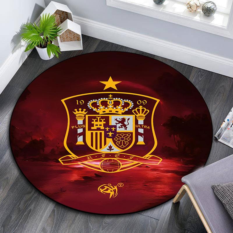 Spain football logo Round Rug, Non Slip Washable Circular Carpet For Living Room Bedroom Playroom, Sports Fan Decor, Holiday Birthday Gift