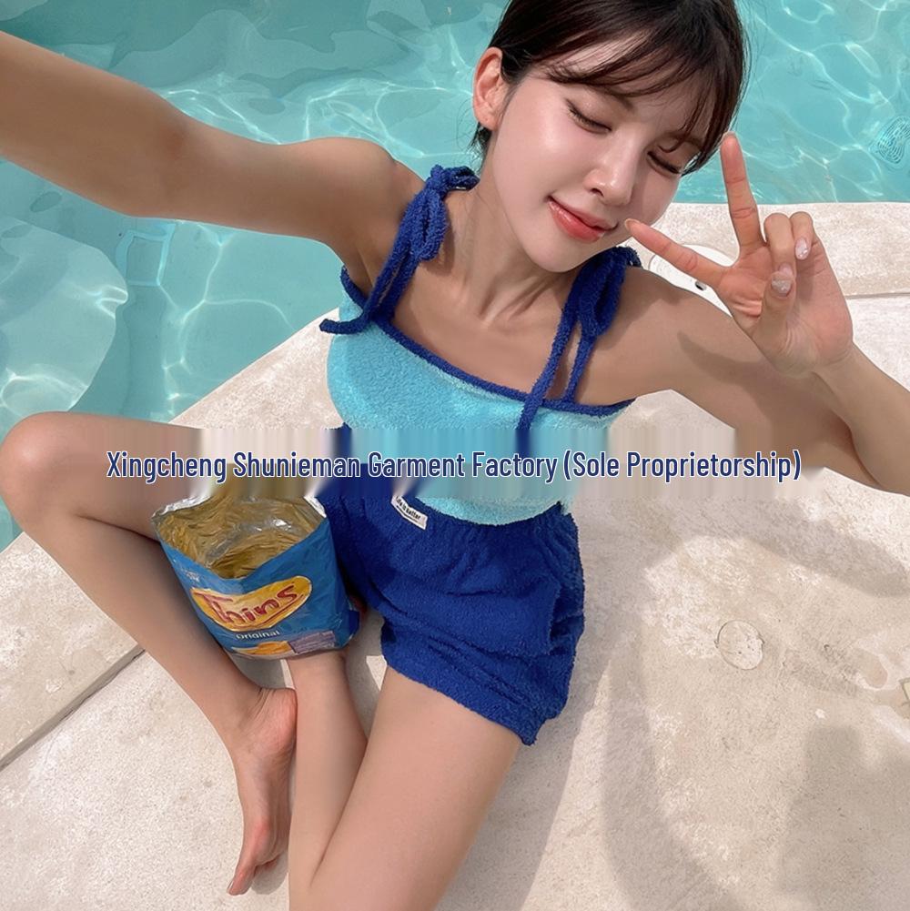 Korean Women's Conservative High-Waist Bikini Swimsuit with Skirt and Pants