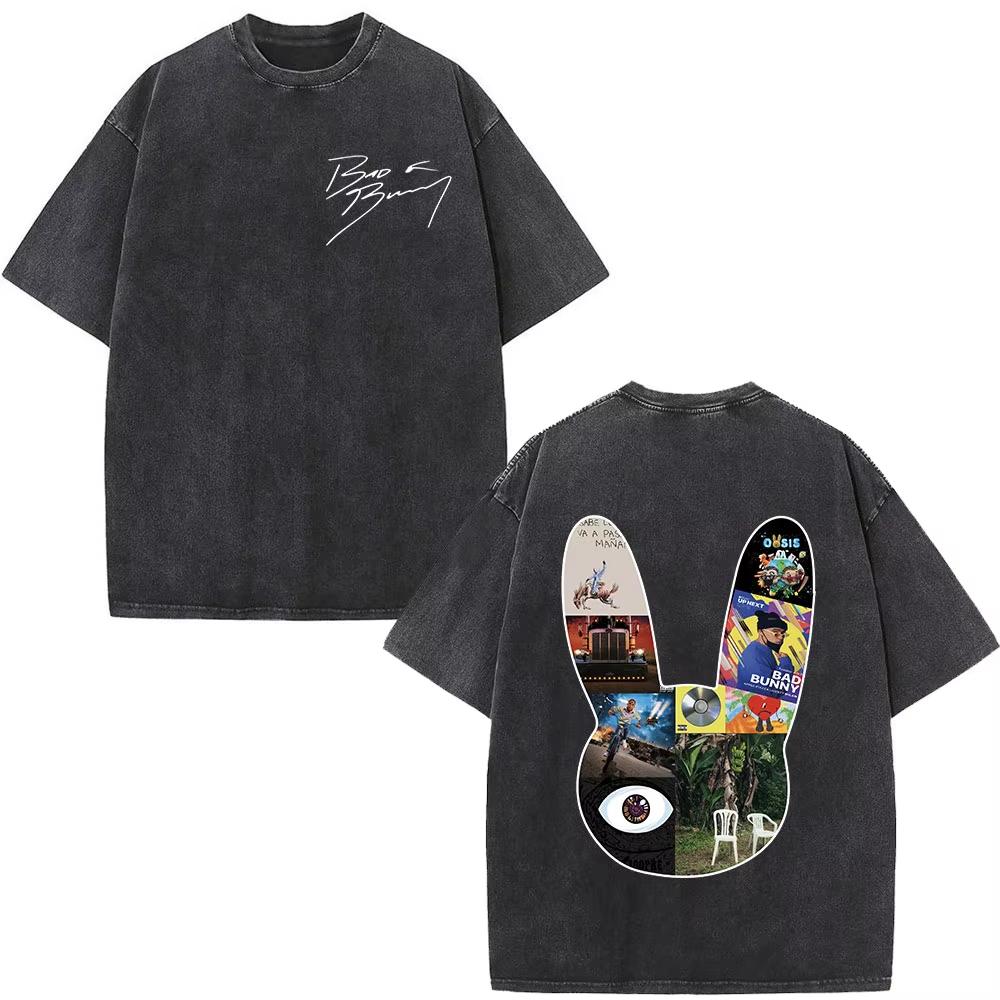 Rapper Bad Bunny Album Cover Print Tshirt Debi Tirar Mas Fotos Dtmf Washed Vintage High Quality T Shirt Men Wome Y2k Hip Hoptop