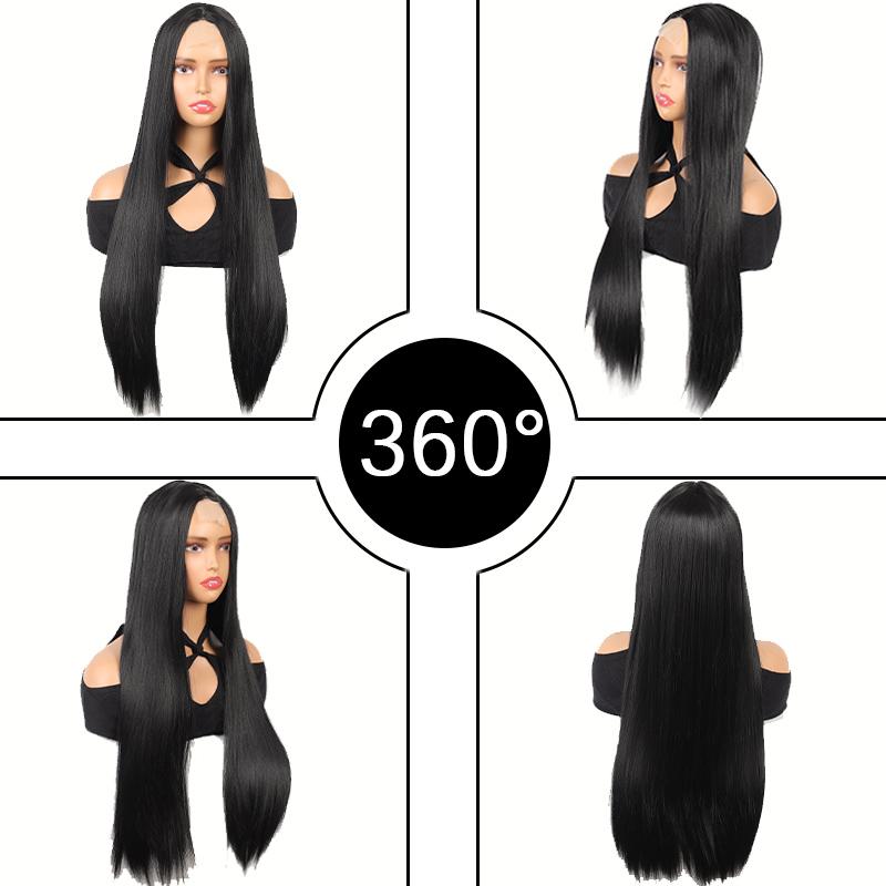 Lace Style lange gerade Kopfbedeckung lange gerade Perücke hitzebeständige Faser Perücke Damenperücke tragen einfach und komfortabel