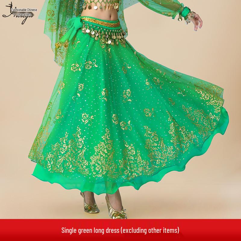 Fantasia de Apresentação de Dança do Ventre Indiana Huayu - Conjunto de Vestido de Manga Comprida de Chiffon para Mulheres