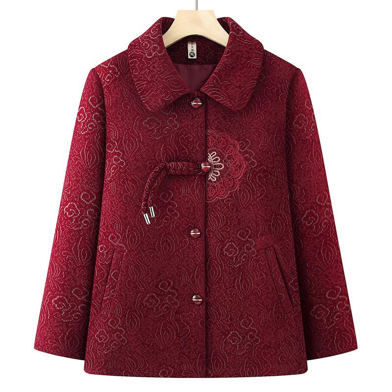 

Mom s Chic Chinese-Style Spring/Autumn Jacket for Middle-Aged & Elderly Ladies 5XL (recommended for 145-160 jin) червоний