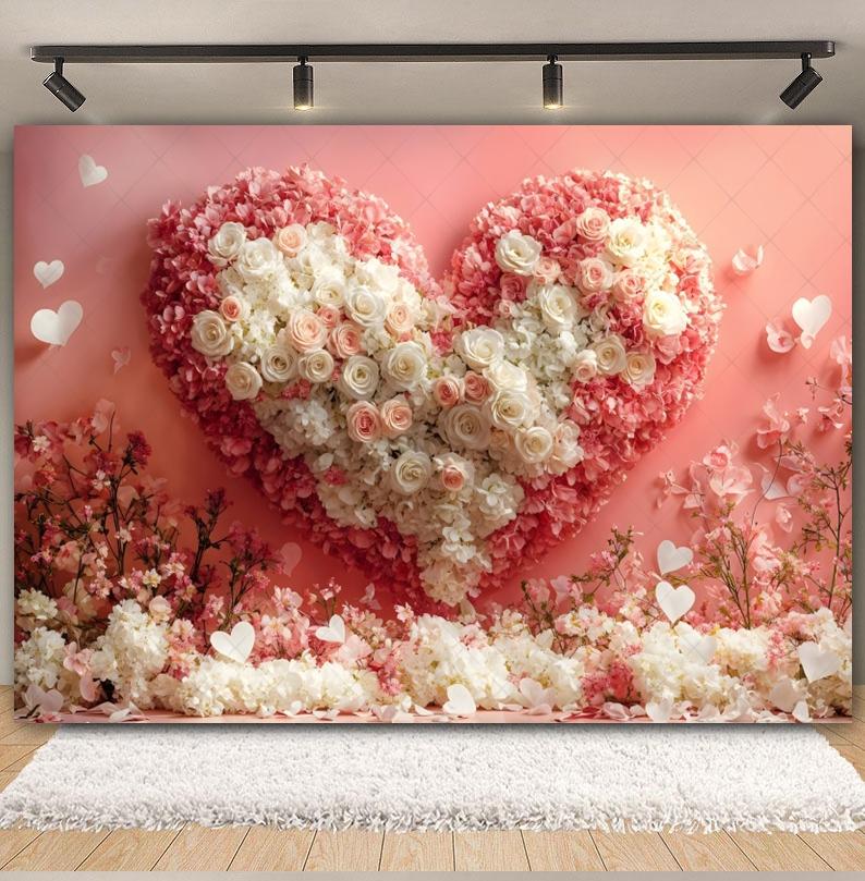 February 14 Valentine's Day Photography Background Rose Flowers Love Heart Kids Birthday Wedding Portrait Decor Photo Backdrop