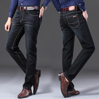 Herrbyxor i tjock stretchdenim för höst/vinter, smal passform, raka ben, business casual, stora storlekar, långa byxor