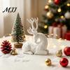 Christmas Table Centerpieces 3D Printed Deer Figurine, White Sitting Stag Sculpture with Antlers, Indoor Entryway Displays Minimalist Tabletop