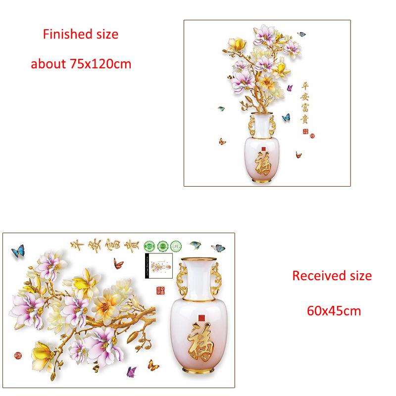 Chinese Style Peony Flower Vase Wall Sticker for Bedroom Living Room Self Adhesive Vinyl Wall Art Removable TV Background Decoration Home Decor