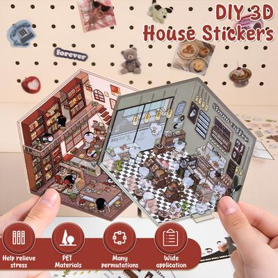 DIY 3D House Stickers Cute Little Home House Scene Stickers Reusable Cartoon Scene Stickers Safe 3D Miniature Scene Stickers