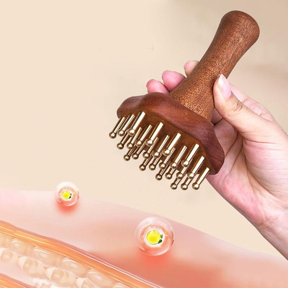 Wooden Handle 24teeth Copper Head Massage Comb Relief Body Massage Brush  for Cellulite Remover
