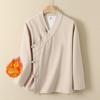 Hanfu d'Automne/Hiver en Coton et Lin pour Femmes: Cardigan Long à Manches Longues Style Chinois Doublé de Velours Robe de Moine pour la Cérémonie du Thé