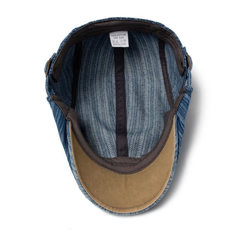 Denim gewaschene Baskenmütze Herren Baumwolle Schattierung Vorwärtskappe Retro Britische Autolinie Literarische Kappe