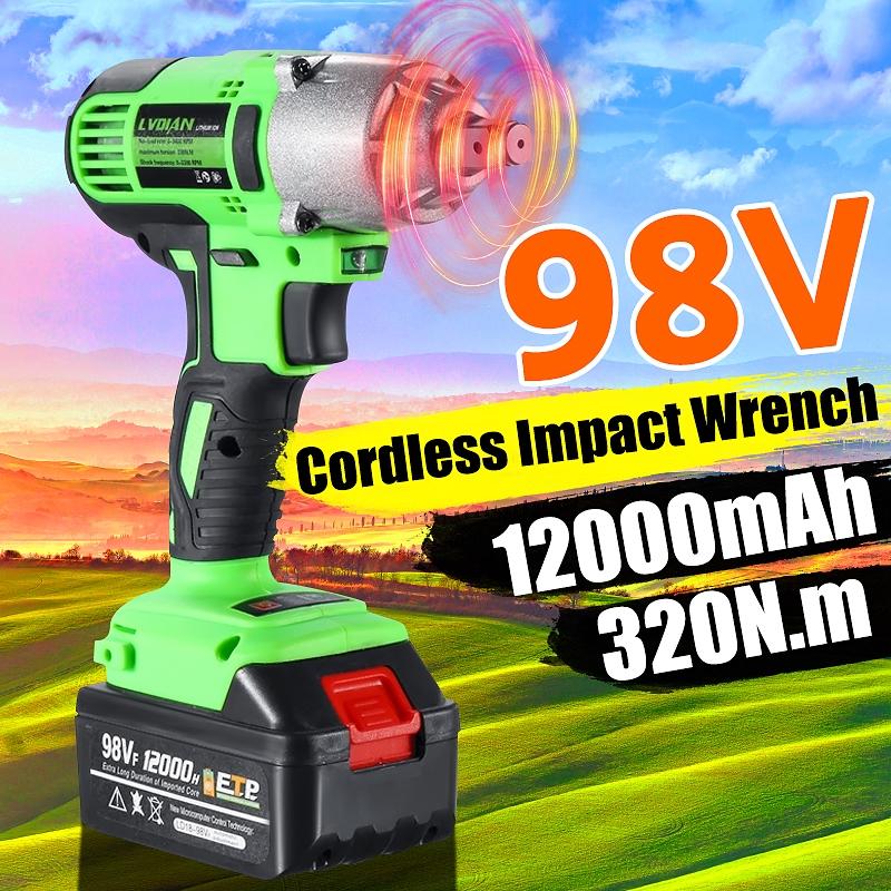 98VF 320 N.m Electric Impact Wrench Drill Green Rechargeable Cordless Impact Wrench Power Tool with Battery