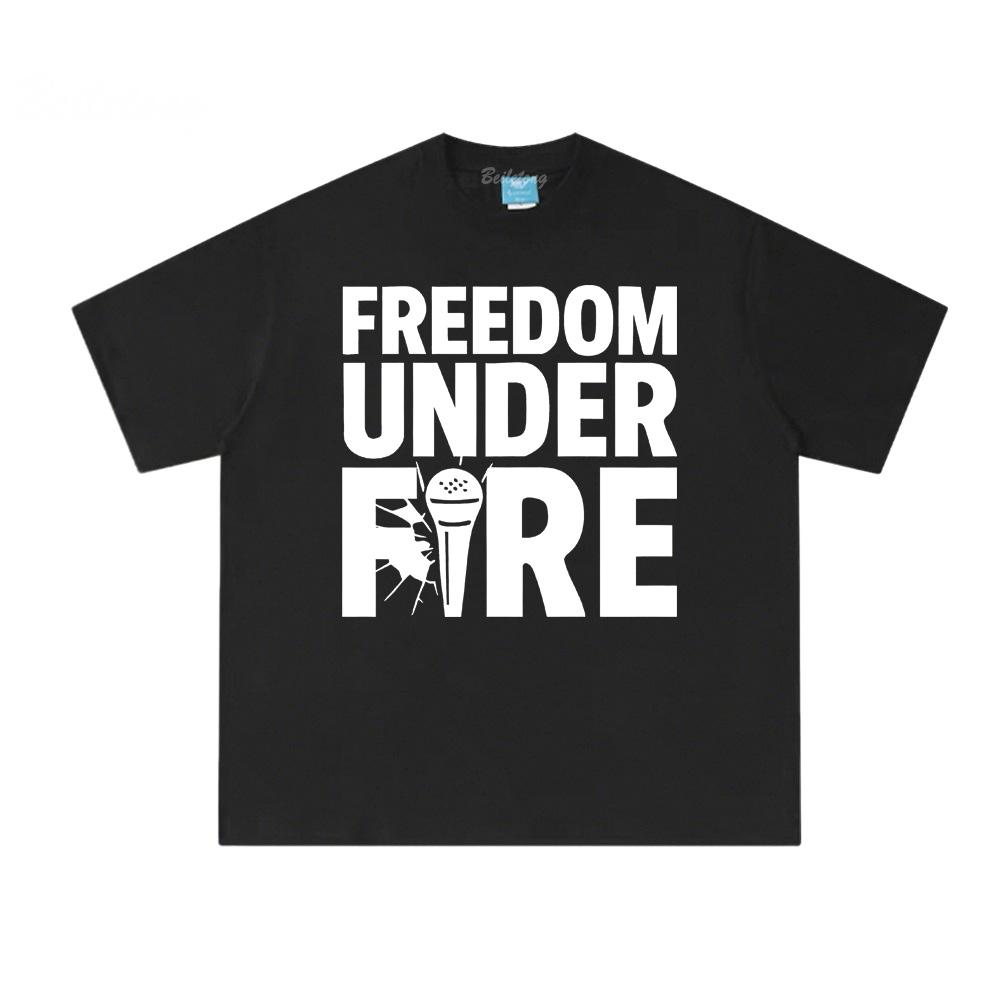 FREEDOM UNDER FIRE Tee American Charlie Kirk 100%Cotton High Quality Tee-shirt Sleeve Grunge Summer O-neck Female/Male Tees