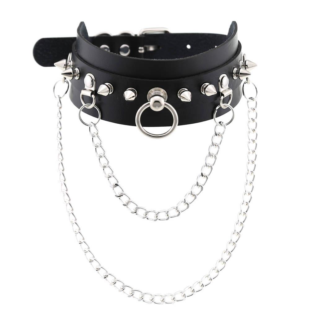 DIEZI Different Style Hip Hop Leather Choker Necklace Women Men Harajuku Gothic Punk Sexy Circle Tassel Chain Necklace Jewelry
