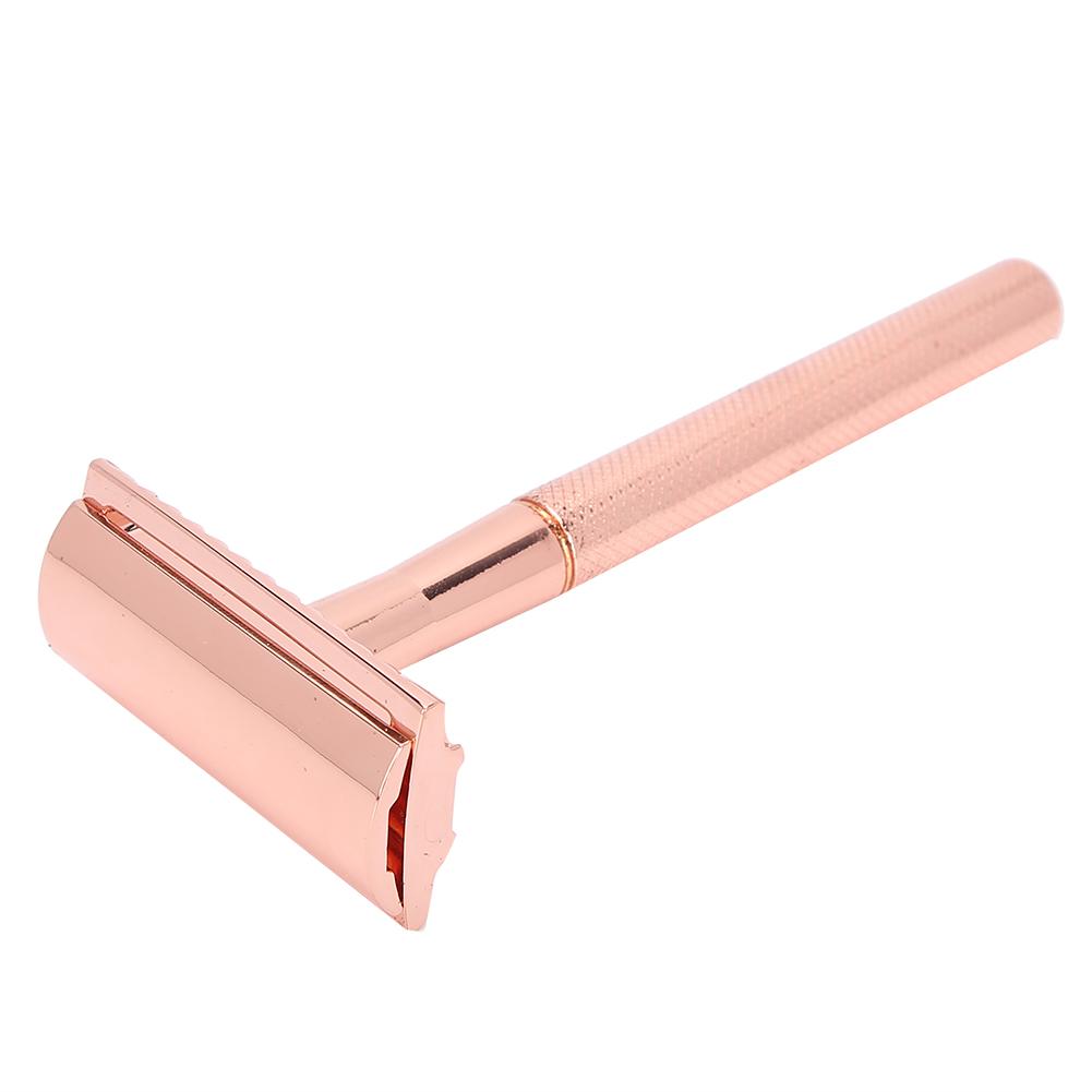 Navaja Manual para Hombre Aleación de Zinc Antideslizante Ajustada Hoja Doble Filo Cuchillo de Afeitar(Oro rosa )