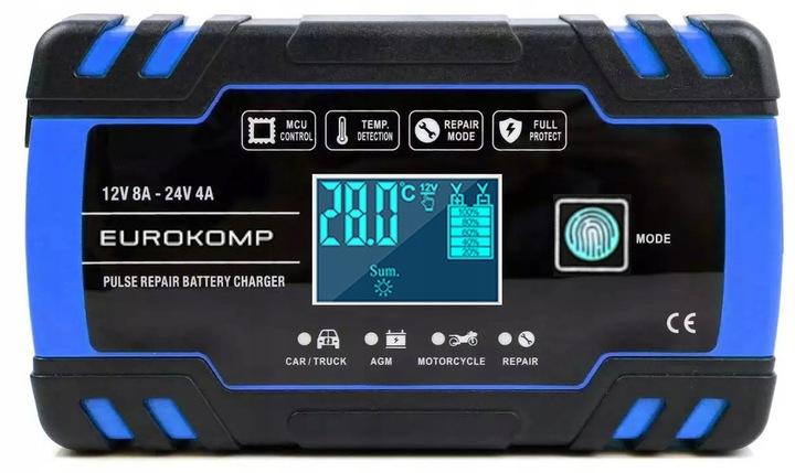 Prostownik Ładowarka Do Akumulatora Lcd 12V 24V 8A Funkcja Naprawy Aku.