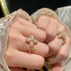 Zircon Lucky Clover Flower Open Ring - Elegant Court Style Exquisite Hand Jewelry