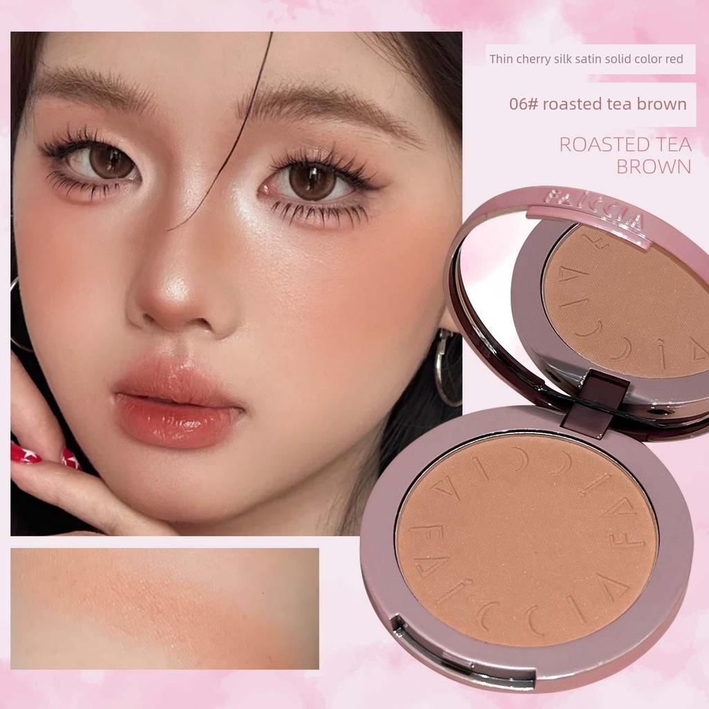 Thin Cherry Silk Satin Single-Color Blush with Natural and Delicate Color, Matte Finish, Brightening Low-Saturation Nude Color for Daily Light Makeup