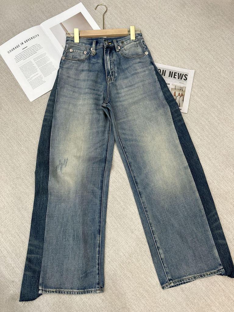 R.13 Autumn Retro Loose Wide-Leg Patchwork Denim Jeans