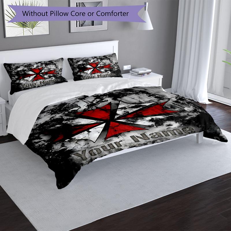 Resident Evil Cross Custom Name Text Print 1Pc Bedding Set Duvet Cover With Two Pillowcases Soft Bed Linen For Household Bedroom