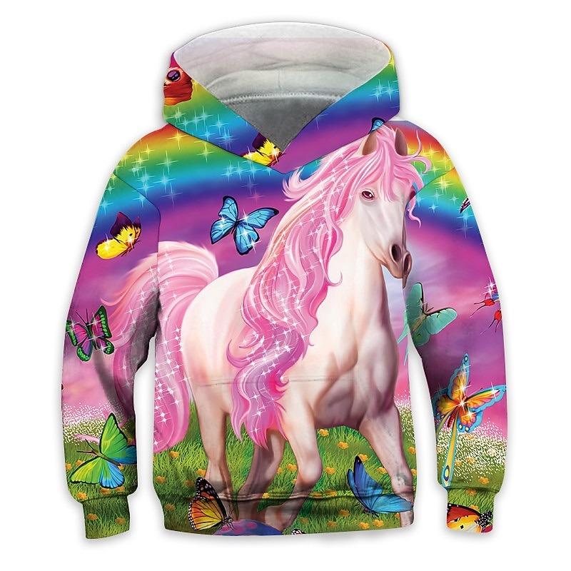 Girls' 3D Animal Unicorn Hoodie Long Sleeve 3D Print Spring Fall Fashion Streetwear Adorable Kids 3-12 Years Outdoor Daily Indoor Regular Fit