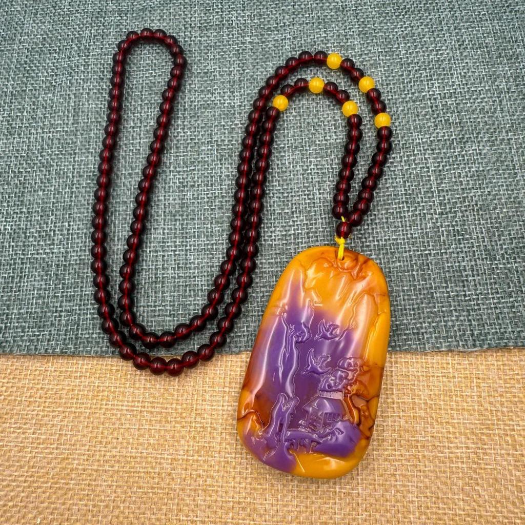 Bestseller Live Stream: Collana Pendente Pixiu Zucca Giada Hetian Viola Sangue Cera di Miele Imitazione per Catena Maglione Autunno/Inverno.