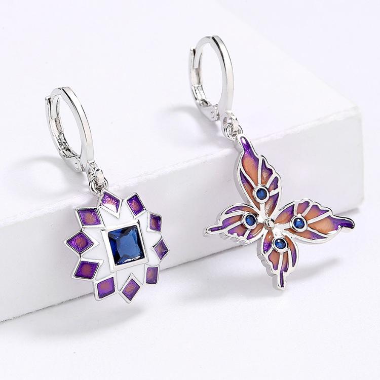 Schmetterlingsblume Emaille Mädchen Ring Ohrringe Ländlicher Stil Modisches Elegantes Schmuckset W5263WW-