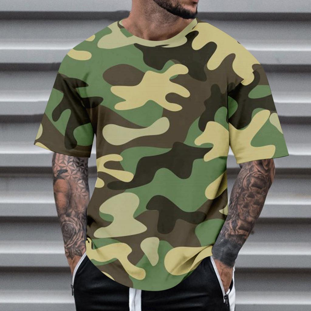 Fashion Men's Short Sleeve Round Neck Printed Top Blouse