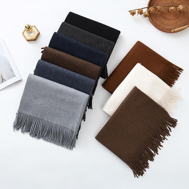 High-End Wool Cashmere Scarf for Women & Men - Versatile Solid Color Shawl for Winter 2026