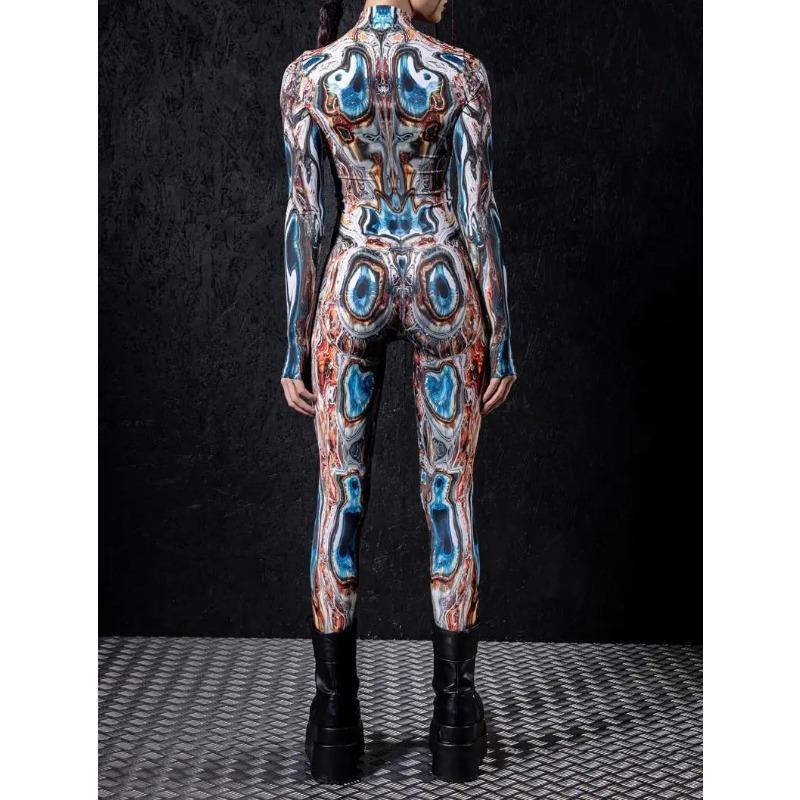 Women 3D Digital Printing Halloween Cosplay Tights Jumpsuit Adult One-piece Carnival Party Stage Show Dance Costume Outfit