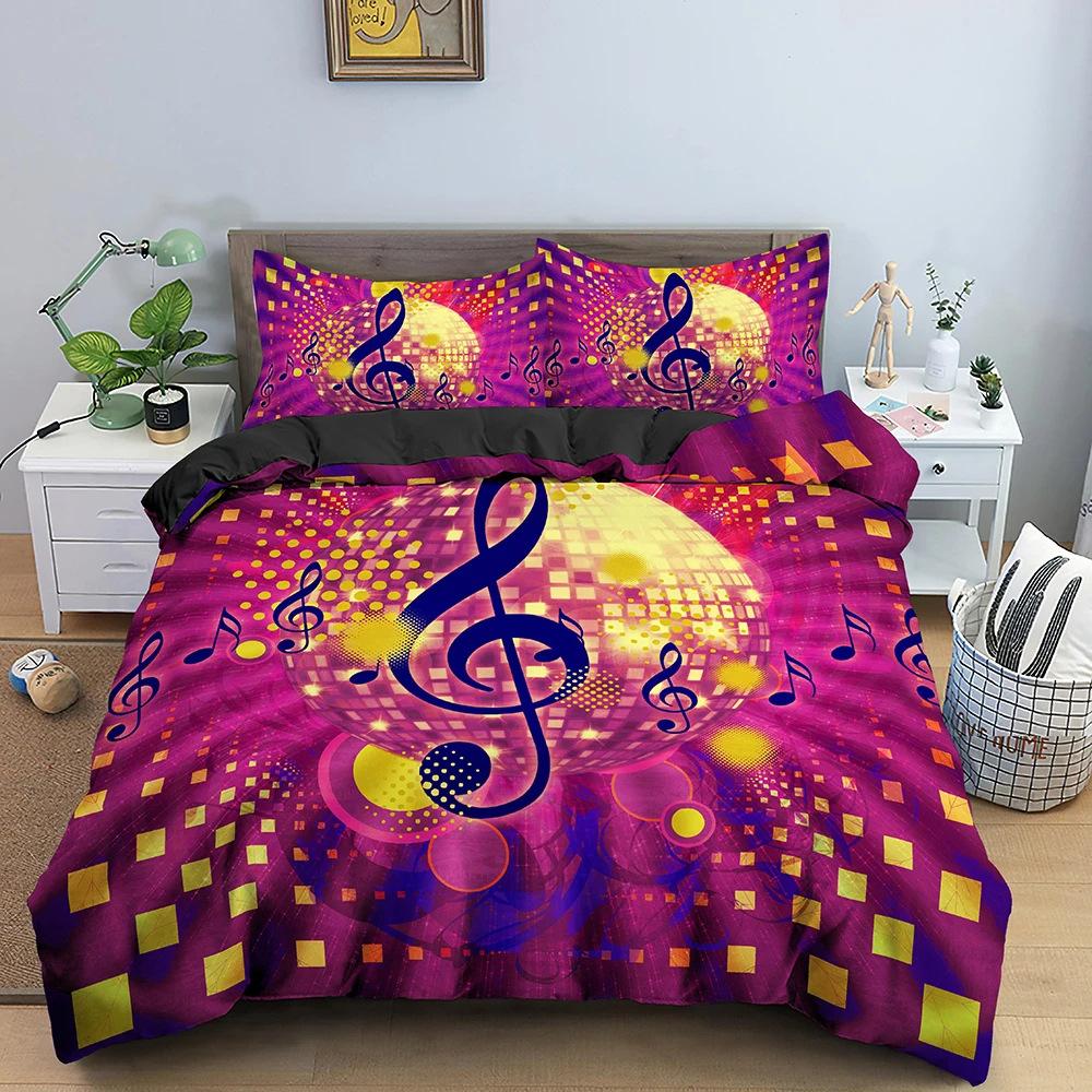 3D Digital Printing Music Theme Duvet Cover Set Piano Note Pattern Quilt Cover Pillowcase Music Lover Bedroom Decorative Bedding 3pcs