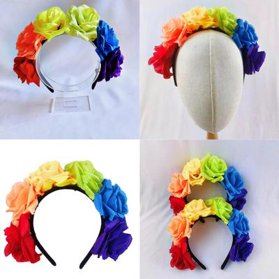 Stylish Rainbow Headband Rose Hair Hoop Halloween Role Play Costume Proms Party Live Show Headwear