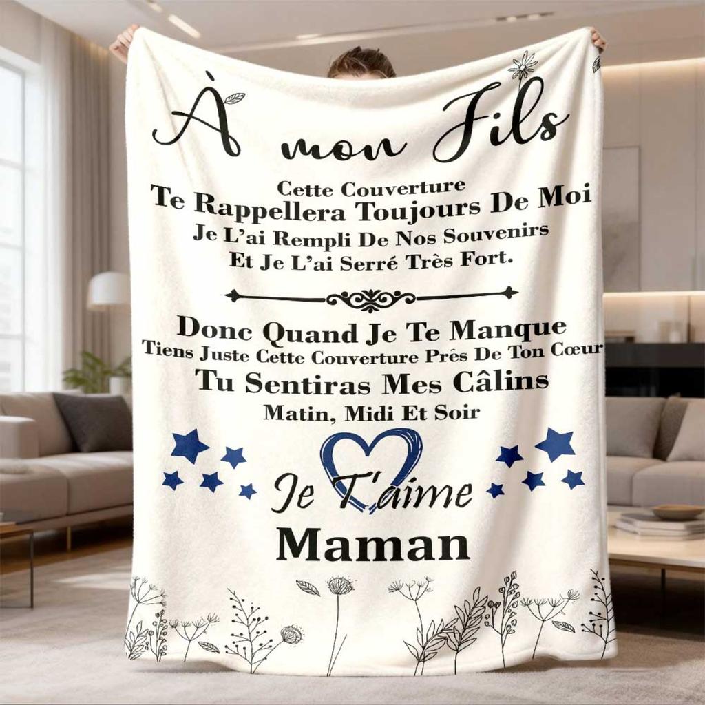 2026 Latest Flannel Blanket | Soft Flannel French Mother'S Day Blanket, Lightweight Polyester, All-Season Cozy Throw with Heartfelt Message & Star Pat