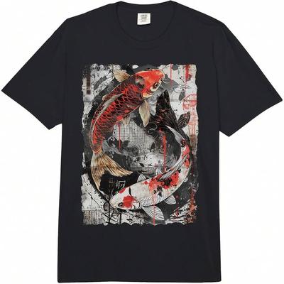 Vintage Graffiti Nishikigoi Fish Koi Carp Adult Heavyweight T-Shirt All Seasons,220g Pure Cotton