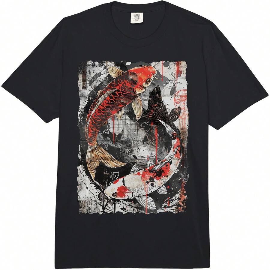 

Vintage Graffiti Nishikigoi Fish Koi Carp Adult Heavyweight T-Shirt All Seasons,220g Pure Cotton S разноцветный