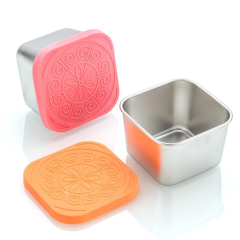 1/2 Pcs Stainless Steel Salad Box Snack Seasoning Container With Silicone Lids Leakproof Stackable Dressing Food Storage Box