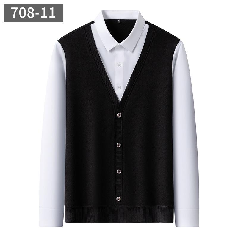 

7A Men s Cashmere Blend Anti-Bacterial Base Layer Shirt: Thickened, Non-Iron, Business, Faux Two-Piece for Autumn/Winter 2XL (70-80 kg)