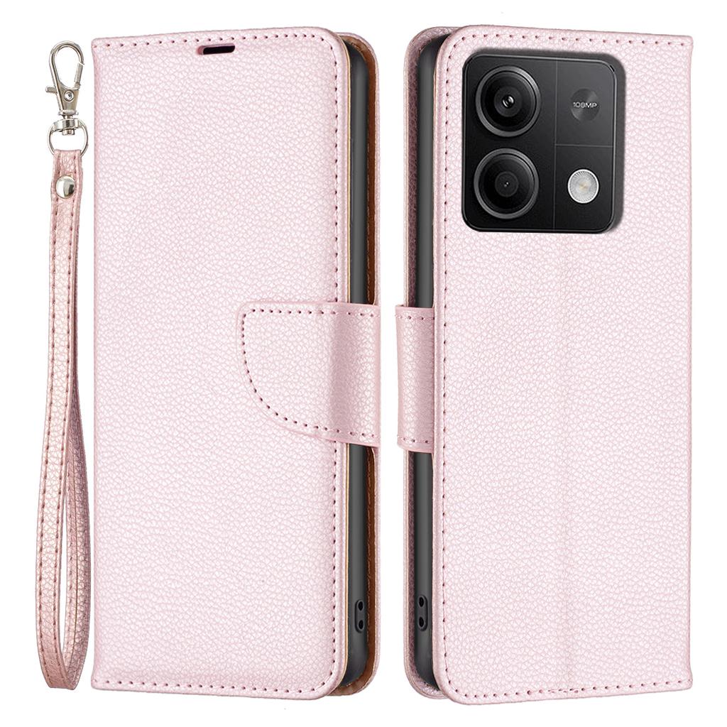 For Xiaomi Redmi Note 13 5G Wallet Case with Wrist Strap Litchi Texture Leather Phone Stand Cover