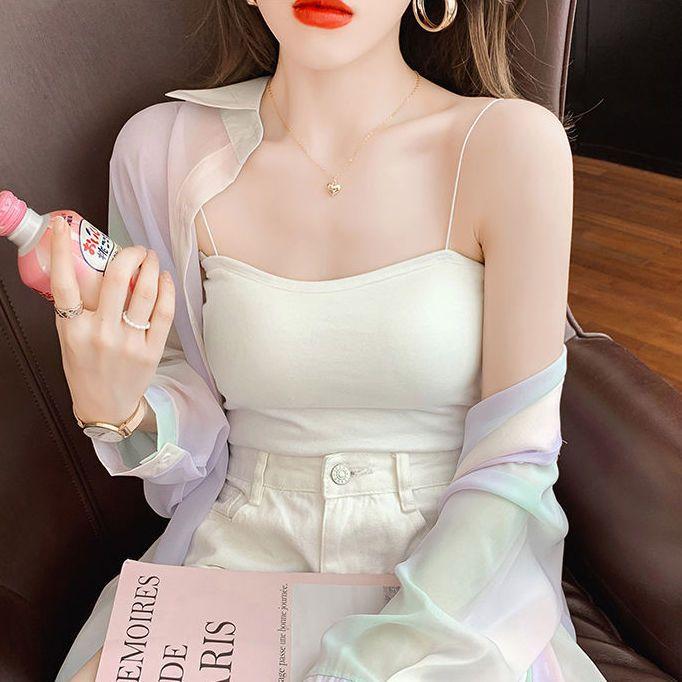 

Женская одежда шифон тай-дай однобортная рубашка поло с открытыми стегаными швами радужная повседневная тонкая женская одежда весна-лето молодежная одежда больших размеров XS