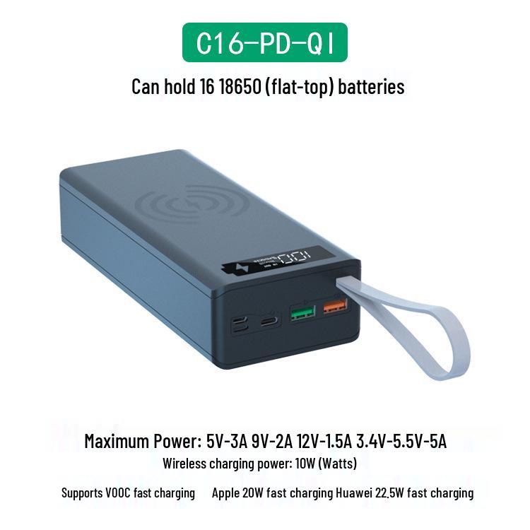 16-Slot DIY Removable 18650 Battery Power Bank with Fast Wireless Charging